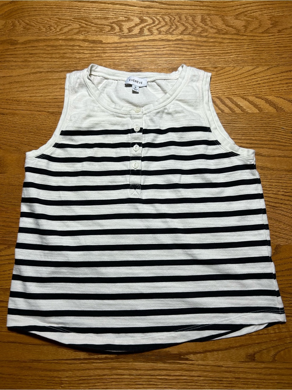 Evereve Black & White Striped Cotton Sleeveless Top Size Medium